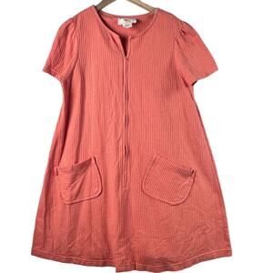 Vtg Stan Herman Waffle Knit Housedress Sz S Loungewear Coral‎ Feminine Coquette